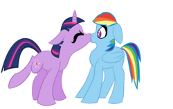 Size: 1019x640 | Tagged: safe, artist:mlpmare-to-mare, rainbow dash, twilight sparkle, pegasus, pony, unicorn, g4, base used, duo, female, kiss on the lips, kissing, lesbian, mare, ship:twidash, shipping, simple background, surprise kiss, transparent background, unicorn twilight