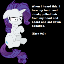 Size: 498x495 | Tagged: safe, rarity, pony, unicorn, g4, bible verse, black background, ezra, female, horn, judaism, mare, reaction image, religion, simple background, solo, text, verse