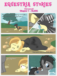Size: 1800x2409 | Tagged: safe, artist:estories, oc, oc only, oc:alice goldenfeather, earth pony, pony, comic:find yourself, g4, bag, cloak, clothes, comic, saddle bag