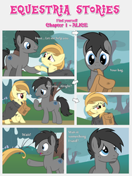 Size: 1800x2409 | Tagged: safe, artist:estories, oc, oc only, oc:alice goldenfeather, earth pony, pony, comic:find yourself, g4, bag, cloak, clothes, comic, saddle bag