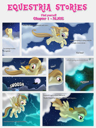 Size: 1800x2409 | Tagged: safe, artist:estories, oc, oc only, oc:alice goldenfeather, oc:comet, pegasus, phoenix, pony, comic:find yourself, g4, comic, flying