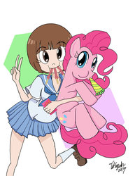 Size: 786x1017 | Tagged: safe, artist:tekehall, pinkie pie, human, g4, colored, crossover, kill la kill, mako mankanshoku