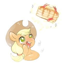 Size: 769x787 | Tagged: safe, artist:picorna, applejack, earth pony, pony, g4, apple, cute, drool, eyes on the prize, female, food, jackabetes, pancakes, solo, starry eyes, syrup, wingding eyes