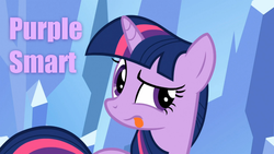 Size: 640x360 | Tagged: safe, screencap, twilight sparkle, pony, unicorn, g4, :p, caption, cute, female, frown, looking at you, mare, purple smart, purple text, raised eyebrow, solo, tongue out