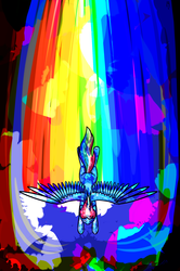 Size: 1329x2000 | Tagged: safe, artist:milchik, rainbow dash, pegasus, pony, g4, color porn, female, flying, from above, high angle, solo, surreal