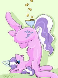 Size: 1280x1707 | Tagged: safe, artist:dusty, diamond tiara, earth pony, pony, g4, bits, female, funnel, insertion, money, older, older diamond tiara, piledriver, solo, tongue out, unusual insertion