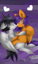 Size: 687x1164 | Tagged: safe, artist:artsenravenbrave, rumble, scootaloo, g4, blushing, cowgirl position, eye contact, female, heart, love, male, ship:rumbloo, shipping, smiling, straight