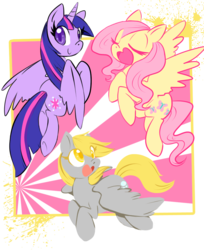 Size: 812x996 | Tagged: safe, artist:geekoflove, derpy hooves, fluttershy, twilight sparkle, alicorn, pony, g4, female, mare, twilight sparkle (alicorn)