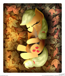 Size: 1500x1750 | Tagged: safe, artist:bvsquare, applejack, g4, cute, female, jackabetes, leaves, sleeping, solo