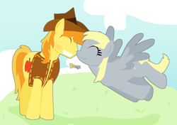 Size: 547x385 | Tagged: safe, artist:zoo977, braeburn, derpy hooves, pegasus, pony, g4, derpyburn, female, male, mare, shipping, straight