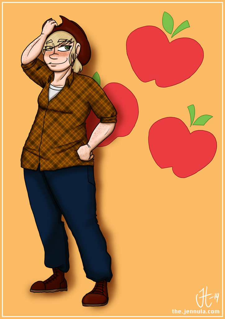 Safe Artist Jennulator Applejack Human Female Humanized Solo Derpibooru