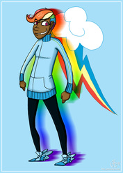 Size: 900x1273 | Tagged: safe, artist:jennulator, rainbow dash, human, g4, dark skin, female, humanized, solo