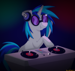 Size: 1786x1690 | Tagged: safe, artist:silver-fox17, dj pon-3, vinyl scratch, g4, female, headphones, solo