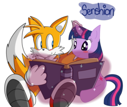 Size: 4000x3378 | Tagged: safe, artist:senshion, twilight sparkle, g4, blushing, crossover, crossover shipping, male, miles "tails" prower, shipping, simple background, sonic the hedgehog, sonic the hedgehog (series), transparent background, twitails