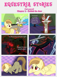 Size: 1800x2409 | Tagged: safe, artist:estories, discord, oc, oc:alice goldenfeather, draconequus, pegasus, pony, comic:find yourself, g4, comic, glowing, glowing eyes, lightning, red eyes