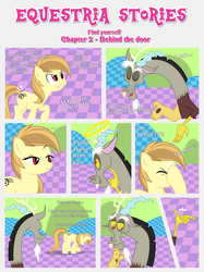 Size: 1800x2409 | Tagged: safe, artist:estories, discord, oc, oc:alice goldenfeather, draconequus, earth pony, pony, comic:find yourself, g4, comic, halo