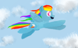 Size: 1280x794 | Tagged: safe, artist:coco, rainbow dash, pegasus, pony, g4, female, flying, solo
