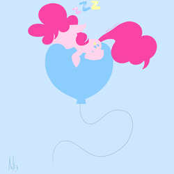 Size: 2500x2500 | Tagged: safe, artist:nadaazahraa, pinkie pie, g4, balloon, balloon riding, female, floating, high res, micro, minimalist, sleeping, solo, that pony sure does love balloons, then watch her balloons lift her up to the sky, zzz