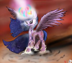 Size: 1280x1117 | Tagged: safe, artist:greyscaleart, twilight sparkle, alicorn, pony, g4, badass, female, glare, glowing eyes, gritted teeth, magic, mare, raised hoof, solo, spread wings, super saiyan princess, twilight sparkle (alicorn), windswept mane