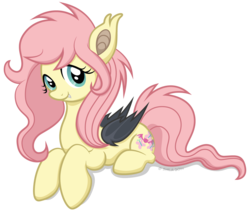 Size: 1467x1246 | Tagged: safe, artist:littlehybridshila, fluttershy, g4, alternate design, bat wings, fangs, female, flutterbat, looking at you, simple background, solo, transparent background