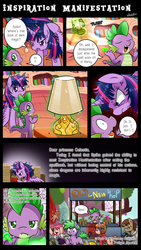 Size: 1200x2132 | Tagged: safe, artist:vavacung, spike, twilight sparkle, alicorn, pony, g4, inspiration manifestation, alternate ending, angry, annie hastur, bits, bored, comic, comic book, crossover, dragon magic, female, gintama, hal emmerich, kagura (gintama), konami, league of legends, magic, mare, messy mane, metal gear, mundane utility, otacon, ponified, ponified spike, pony dragondox, rational fic bait, reality ensues, twilight sparkle (alicorn), twilight sparkle is not amused