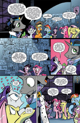 Size: 630x969 | Tagged: safe, idw, official comic, applejack, fluttershy, king sombra, pinkie pie, princess luna, rainbow dash, rarity, twilight sparkle, alicorn, dragon, earth pony, pegasus, pony, unicorn, g4, reflections, spoiler:comic, spoiler:comic19, angry, boop, comic, evil counterpart, evil luna, eye contact, female, floppy ears, fluttershy is not amused, frown, glare, good king sombra, heart, heart eyes, idw advertisement, leaning on the fourth wall, looking away, male, mane six, mare, mirror universe, nose wrinkle, noseboop, open mouth, preview, shocked, smiling, twilight sparkle (alicorn), unamused, wide eyes, wingding eyes