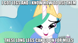 Size: 852x469 | Tagged: safe, edit, edited screencap, screencap, princess celestia, g4, bedroom eyes, caption, female, hub logo, image macro, meme, solo