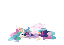 Size: 900x637 | Tagged: safe, artist:mikk-i, artist:skutchi, princess celestia, twilight sparkle, alicorn, pony, unicorn, g4, colored, cute, female, lesbian, mare, ship:twilestia, shipping, show accurate, simple background, sleeping, transparent background, unicorn twilight