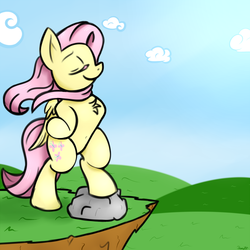 Size: 1500x1500 | Tagged: safe, artist:ramott, fluttershy, pony, g4, belly button, bipedal, chest fluff, female, solo