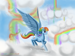 Size: 4000x3000 | Tagged: safe, artist:idontrunntoofast, rainbow dash, g4, cloud, cloudy, female, rainbow, solo