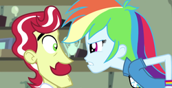 Size: 1360x696 | Tagged: safe, screencap, flam, rainbow dash, a case for the bass, equestria girls, g4, my little pony equestria girls: rainbow rocks, imminent f-bomb, lip bite