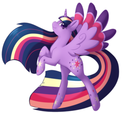 Size: 1170x1080 | Tagged: safe, artist:uncertainstardust, twilight sparkle, alicorn, pony, g4, twilight's kingdom, colored wings, female, mare, multicolored hair, multicolored wings, rainbow power, simple background, solo, transparent background, twilight sparkle (alicorn), wings