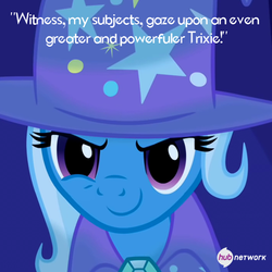 Size: 549x549 | Tagged: safe, trixie, pony, unicorn, g4, official, female, hub logo, mare, solo, text, the hub, villaintines day