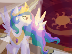 Size: 2000x1500 | Tagged: safe, artist:red note, princess celestia, g4, angry, castle of the royal pony sisters, female, magic, solo