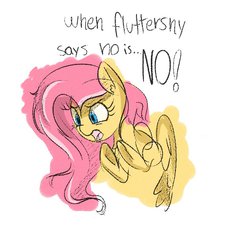 Size: 756x680 | Tagged: safe, artist:aureai-sketches, fluttershy, pegasus, pony, g4, assertive, colored sketch, cute, dialogue, female, looking at something, looking away, mare, no, open mouth, reaction image, simple background, sketch, solo, white background, wings