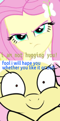 Size: 512x1024 | Tagged: artist needed, safe, fluttershy, pony, equestria girls, g4, frown, glare, glowing eyes, hape, looking at you, meme, smiling, whether you like it or not, wide eyes