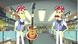 Size: 576x324 | Tagged: safe, screencap, flam, flim, a case for the bass, equestria girls, g4, my little pony equestria girls: rainbow rocks, animated, bass guitar, flim flam brothers, guitar, musical instrument