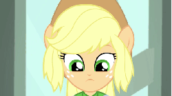 Size: 576x324 | Tagged: safe, screencap, applejack, a case for the bass, equestria girls, g4, my little pony equestria girls: rainbow rocks, animated, cute, dilated pupils, female, happy, jackabetes, open mouth, ponied up, smiling, solo