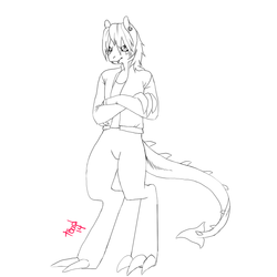 Size: 900x900 | Tagged: safe, artist:deathcap, artist:digitaldomain123, oc, oc only, oc:digital, dracony, dragon, hybrid, anthro, commission, digital art, monochrome, solo, standing