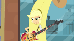 Size: 576x324 | Tagged: safe, screencap, applejack, a case for the bass, equestria girls, g4, my little pony equestria girls: rainbow rocks, animated, banana, banana suit, bananajack, bass guitar, clothes, costume, facepalm, female, guitar, musical instrument, solo