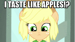 Size: 576x324 | Tagged: safe, screencap, applejack, a case for the bass, equestria girls, g4, my little pony equestria girls: rainbow rocks, animated, female, image macro, meme, ponied up, smiling, solo