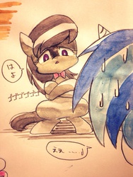 Size: 768x1024 | Tagged: safe, artist:mosamosa_n, dj pon-3, octavia melody, vinyl scratch, g4, japanese, pixiv