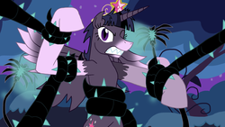 Size: 1280x720 | Tagged: safe, artist:advanceddefense, twilight sparkle, alicorn, pony, g4, big crown thingy, element of magic, female, mare, restrained, solo, twilight sparkle (alicorn), vine, werelight shine