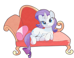 Size: 1218x954 | Tagged: safe, artist:apricolor, rarity, pony, unicorn, g4, blushing, couch, fainting couch, female, looking at you, mare, pillow, simple background, solo, transparent background