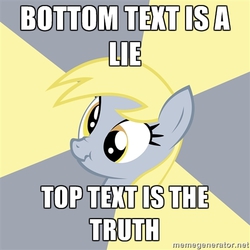 Size: 500x500 | Tagged: safe, derpy hooves, pegasus, pony, g4, advice meme, exploitable meme, female, logic, mare, meme, mindfuck, paradox, scrunchy face, solo, the ride never ends