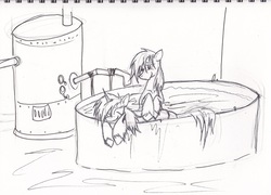 Size: 1280x920 | Tagged: safe, artist:zubias, oc, oc only, fallout equestria, monochrome, traditional art