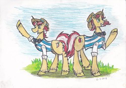 Size: 3484x2448 | Tagged: safe, artist:zubias, flam, flim, pony, unicorn, g4, flim flam brothers, high res, male, stallion, traditional art