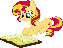 Size: 9145x7056 | Tagged: safe, artist:elsia-pony, sunset shimmer, pony, unicorn, g4, absurd resolution, book, female, reading, simple background, solo, svg, transparent background, vector