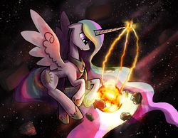Size: 3000x2333 | Tagged: safe, artist:darkflame75, artist:darkflame_edits, princess celestia, pony, g4, and that's how equestria was made, asteroid, creation, female, giant pony, goddess, high res, macro, origin story, pony bigger than a planet, solar system, solo, sun, tangible heavenly object