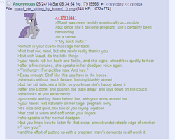 Size: 584x470 | Tagged: safe, maud pie, g4, /mlp/, 4chan, 4chan screencap, anon in equestria, greentext, hungry, love, massage, pregnant, text